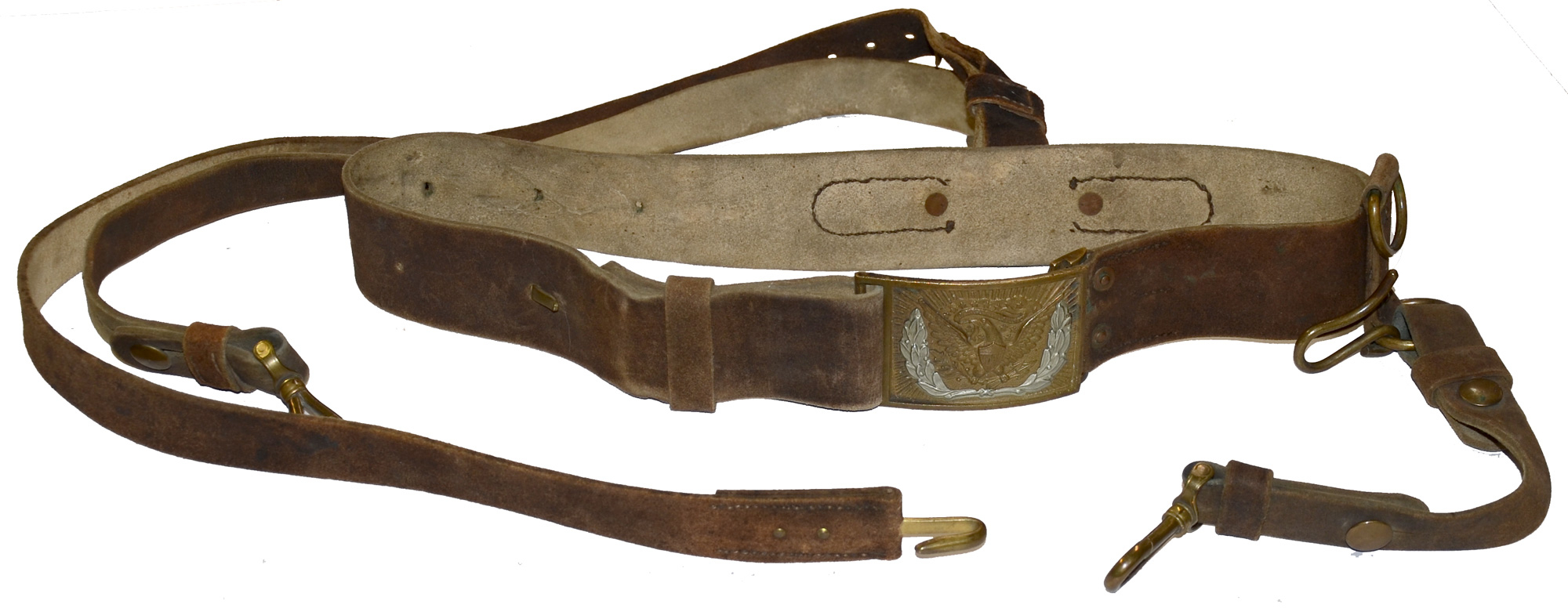 COMPLETE CIVIL WAR BUFF LEATHER CAVALRY SABER BELT BY W. KINSEY IN EXCELLENT CONDITION