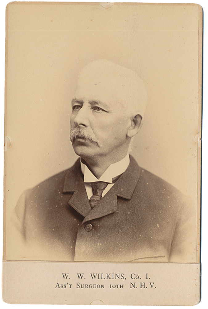 POST-WAR CABINET CARD PHOTO OF 2ND NEW HAMPSHIRE PRIVATE WHO ALSO SERVED IN THE NAVY AND AS AN ASSISTANT SURGEON IN THE 10TH NEW HAMPSHIRE – WILLIAM W. WILKINS