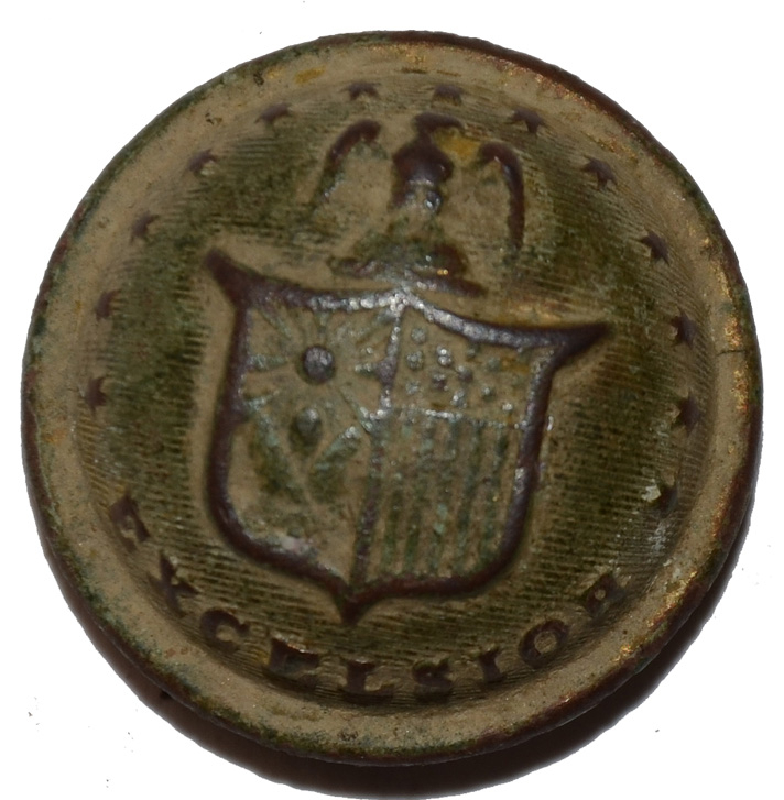 NEW YORK STATE COAT BUTTON FROM EXCELSIOR FIELD, GETTYSBURG