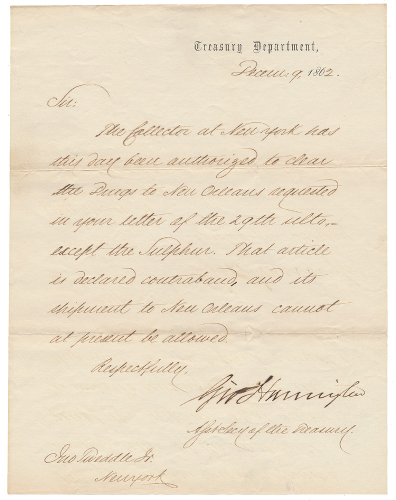GEORGE HARRINGTON, ASST. SECRETARY TREASURY — 1862 LETTER SIGNED, WITH COVER