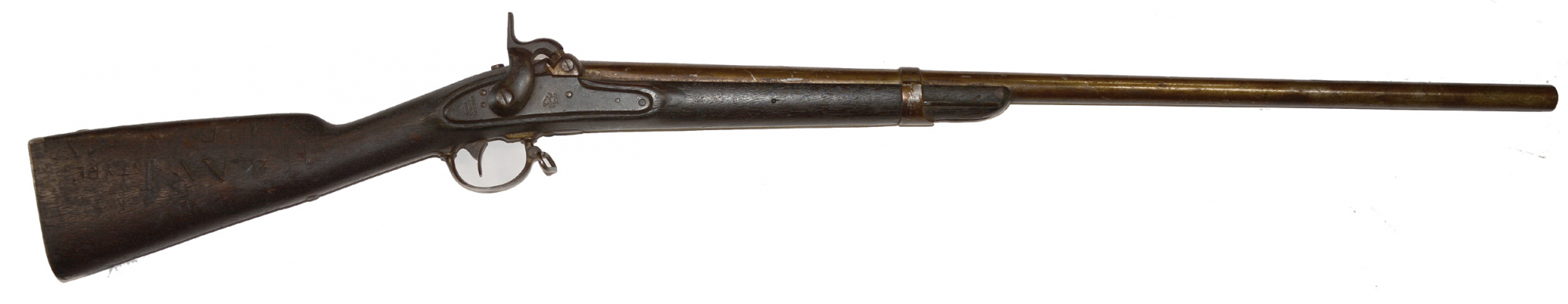 IDENTIFIED CONFEDERATE-USED M1842: STOCK CARVING BY ARCHIBALD McINTYRE CO. K 1st SOUTH CAROLINA VOLS, LATER KILLED AT ANTIETAM