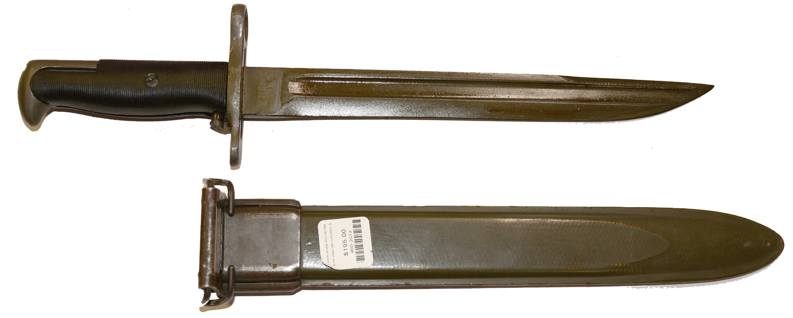 CUT DOWN 1906 DATED ROCK ISLAND MADE M1 BAYONET IN PLASTIC SCABBARD