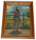 PAINTING OF A CONFEDERATE INFANTRY PRIVATE BY FAMED SUPERMAN / BATMAN ARTIST FRED RAY