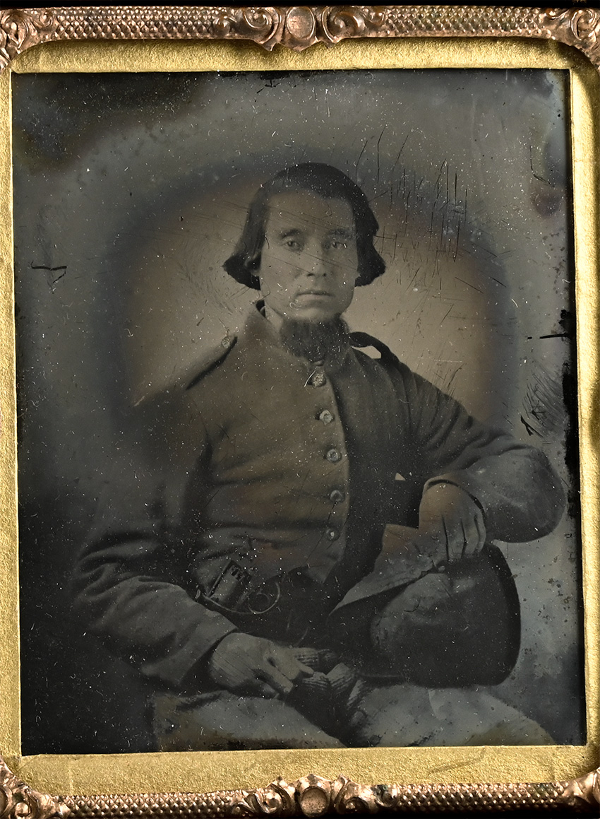 CONFEDERATE CAVALRYMAN WITH KERR REVOLVER., POSSIBLY A MARYLANDER IN THE 18th VIRGINIA CAVALRY