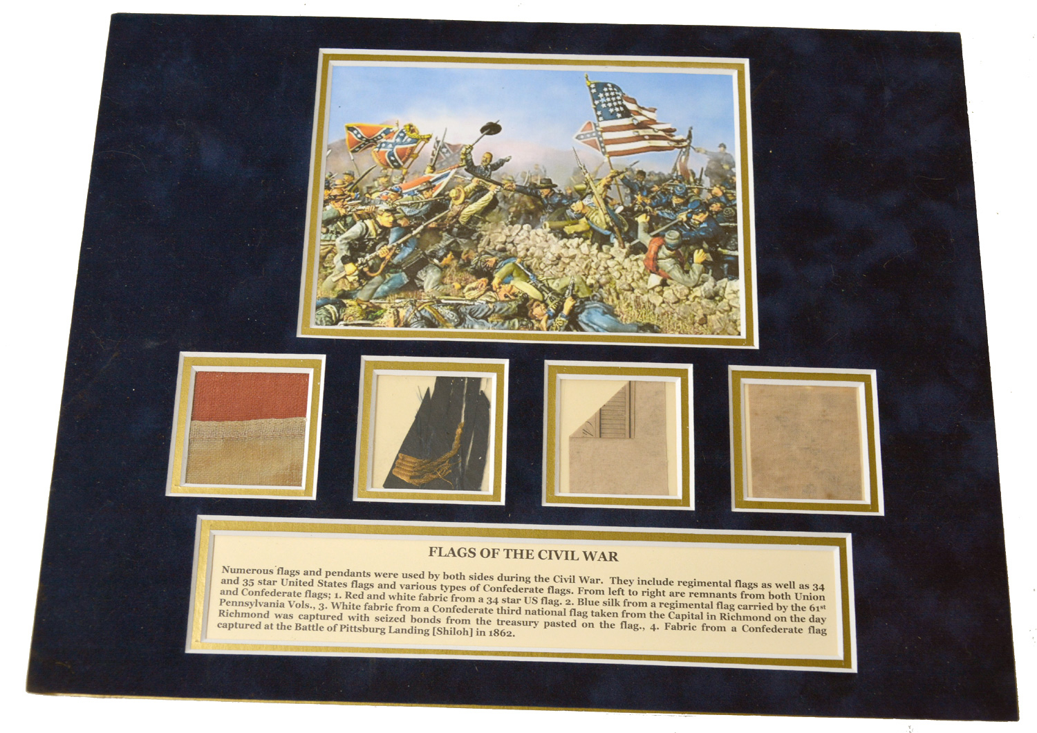 MATTED DISPLAY OF FLAGS OF THE CIVIL WAR