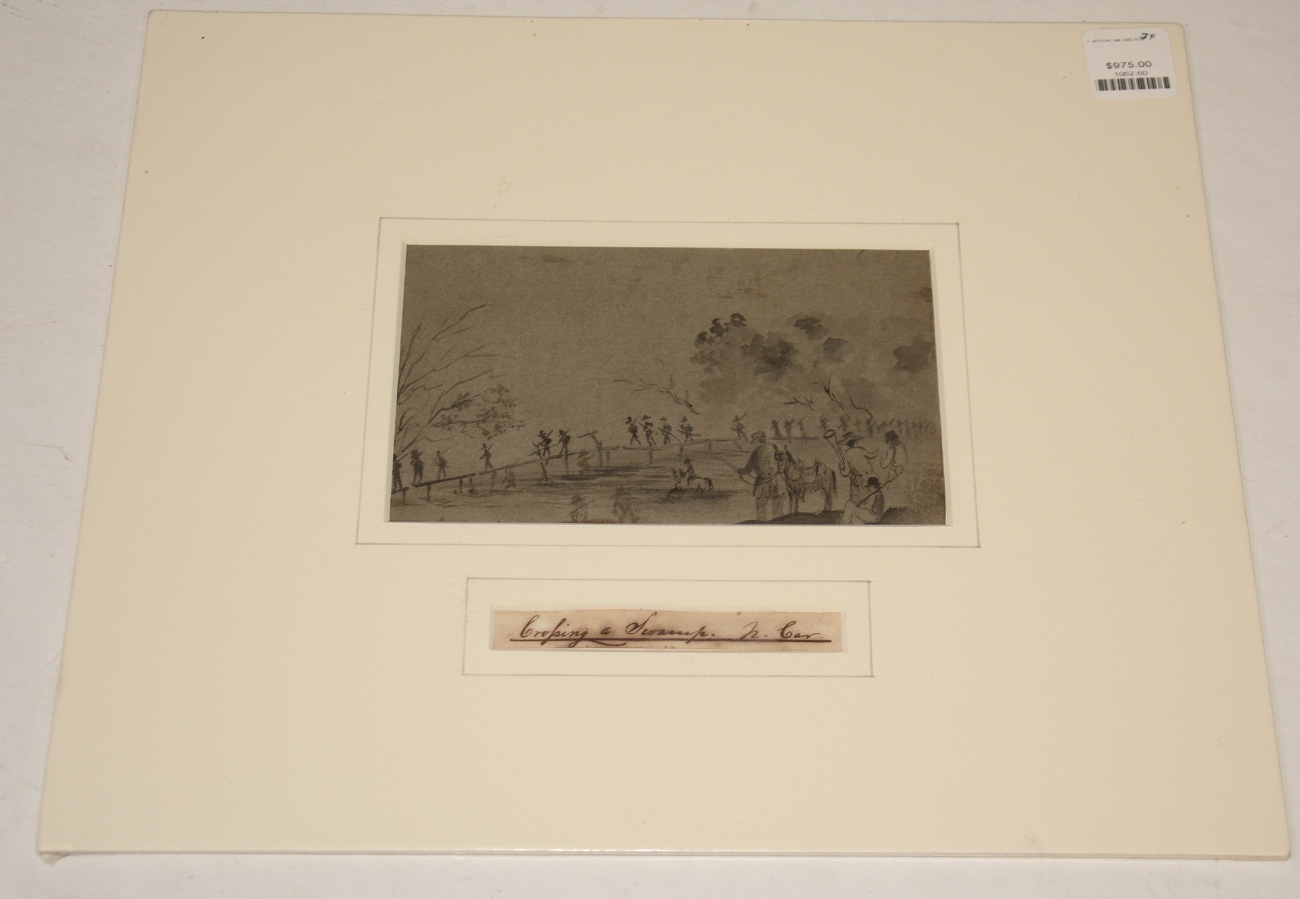 “CROSSING A SWAMP. N. CAR. [NORTH CAROLINA]” - SKETCH BY ALEXANDER C. MEINUNG, 26TH NORTH CAROLINA INFANTRY
