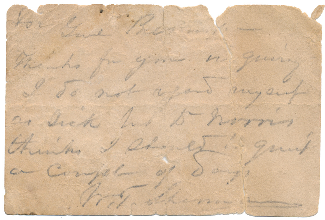 HANDWRITTEN NOTE BY GENERAL WILLIAM T. SHERMAN