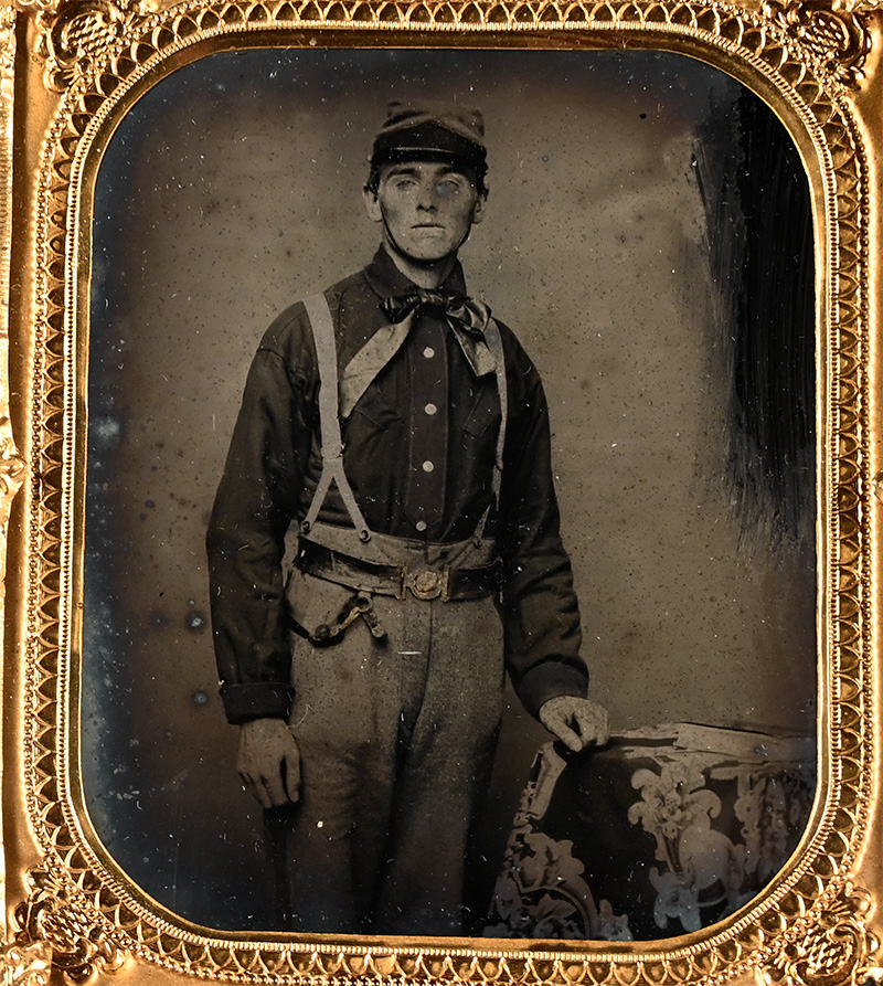 VERY UNUSUAL AMBROTYPE OF A CS CAVALRY TROOPER