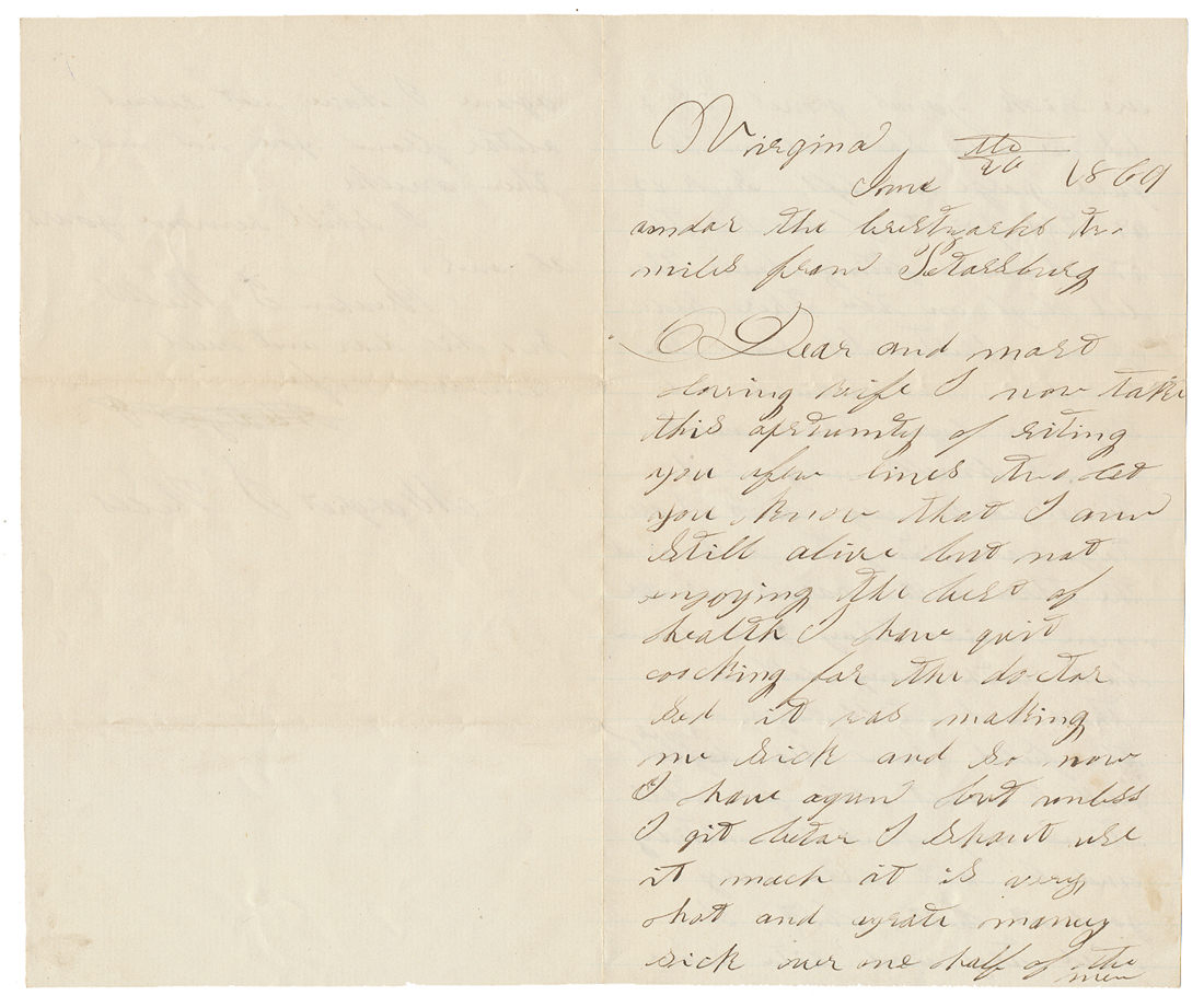 UNION SOLDIER LETTER—PRIVATE REUBEN T. WELLS, C0. “E”, 115TH NEW YORK INFANTRY