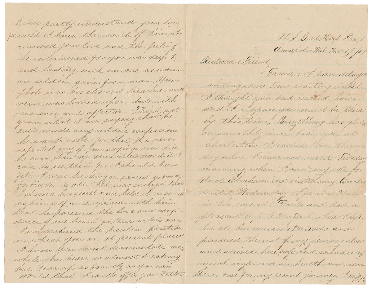 UNION SOLDIER LETTER, w/COVER—CORPORAL SEELY CONOVER, CO. “B”, 115TH INFANTRY
