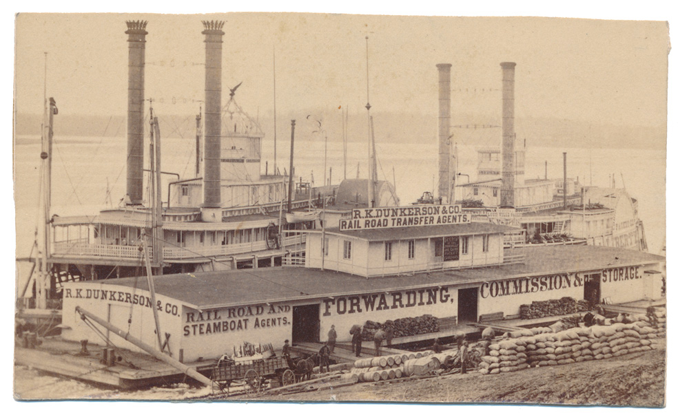CDV OF TWO STEAMBOATS DOCKED ON THE OHIO RIVER