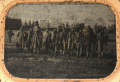 GREAT QUARTER-PLATE TINTYPE OUTDOOR VIEW OF A GROUP OF UNION SOLDIERS & THEIR CAMP