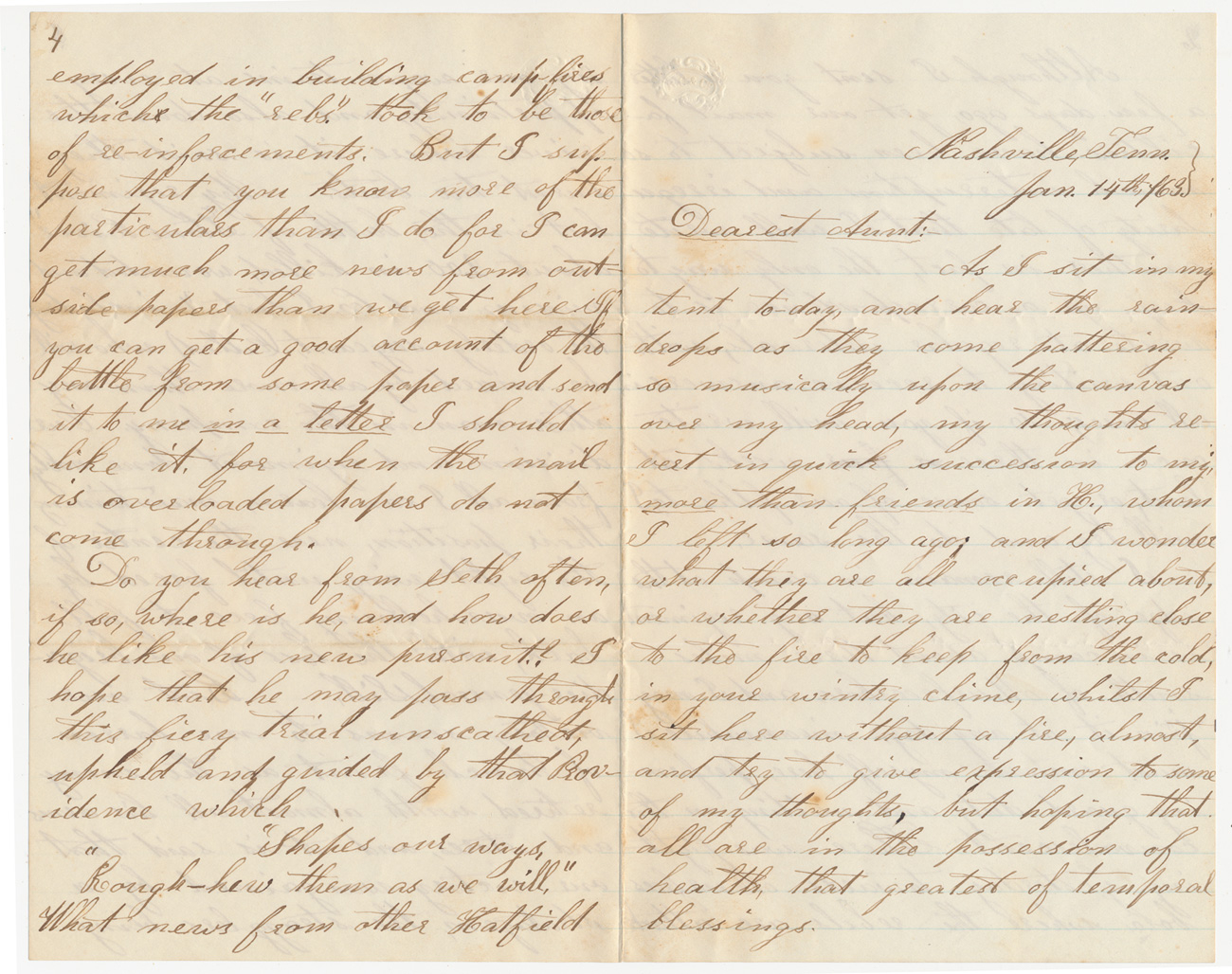 UNION SOLDIER LETTER—PRIVATE EDWARD W. CURTIS, CO. “I”, 88TH ILLINOIS INFANTRY