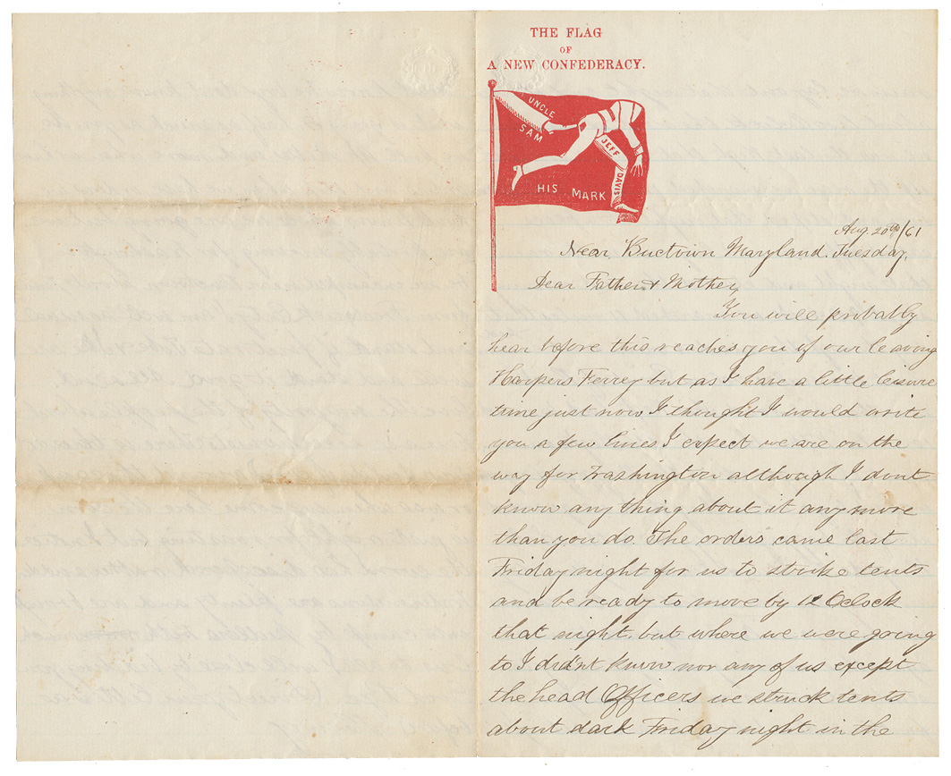 AUG. 1861 UNION SOLDIER LETTER—PRIVATE HENRY L. COOLEY, CO. “C”, 2ND VERMONT INFANTRY [GETTYSBURG REGIMENT]