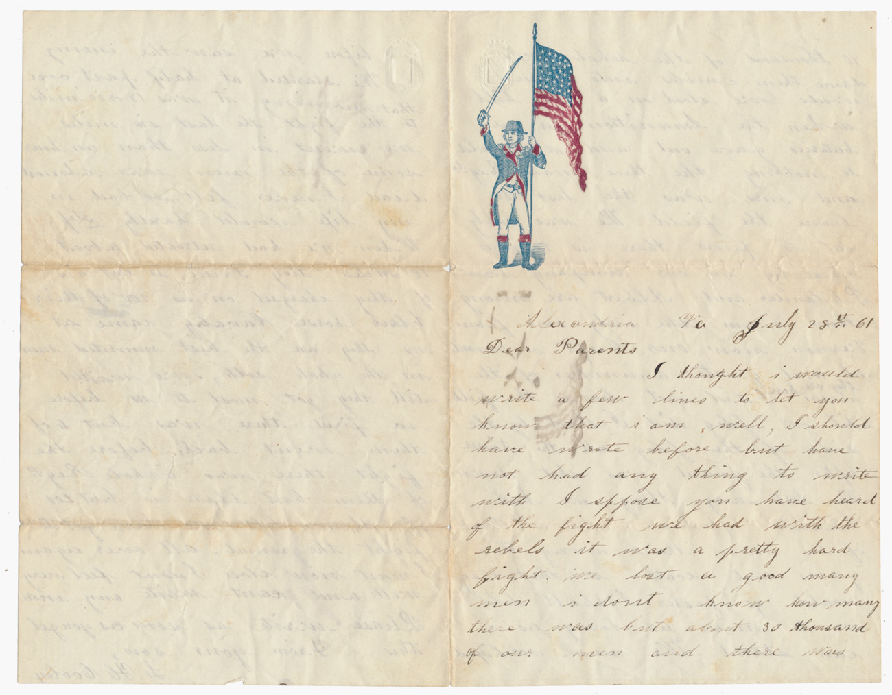 JULY 1861 UNION SOLDIER LETTER—PRIVATE HENRY L. COOLEY, CO. “C”, 2ND VERMONT INFANTRY [GETTYSBURG REGIMENT]