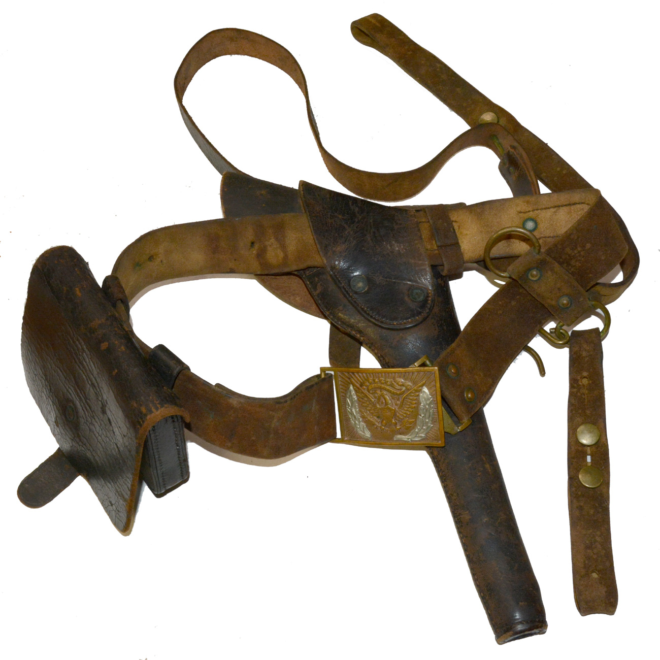 M1851 US CAVALRY BELT RIG WITH PLATE, ALL STRAPS, PISTOL CARTRIDGE BOX, AND HOLSTER