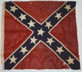 19TH CENTURY 5-FOOT SQUARE CONFEDERATE BATTLE FLAG MARKED ON HOIST BY THOMAS ALEXANDER BRANDER WHO WAS ARTILLERIST IN THE VIRGINIA ARTILLERY, ARMY OF NORTHERN VIRGINIA