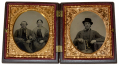 CASED PAIR 6th PLATE TINTYPES CONFEDERATE SOLDIER WITH WIFE AND SON 