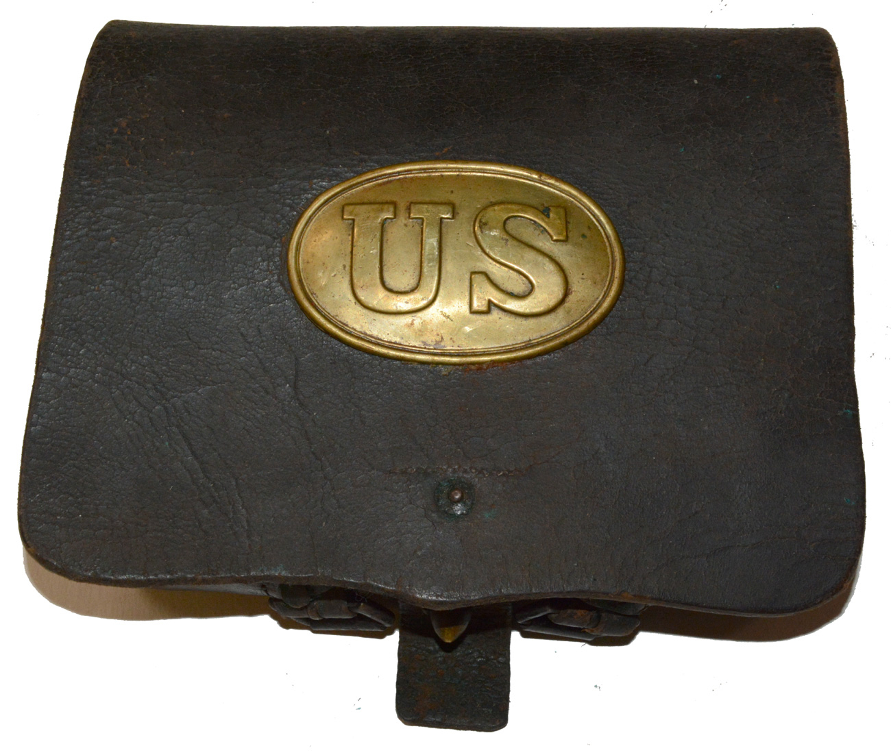 .58 CALIBER RIFLE MUSKET CARTRIDGE BOX WITH PLATE BY C.S. STORMS