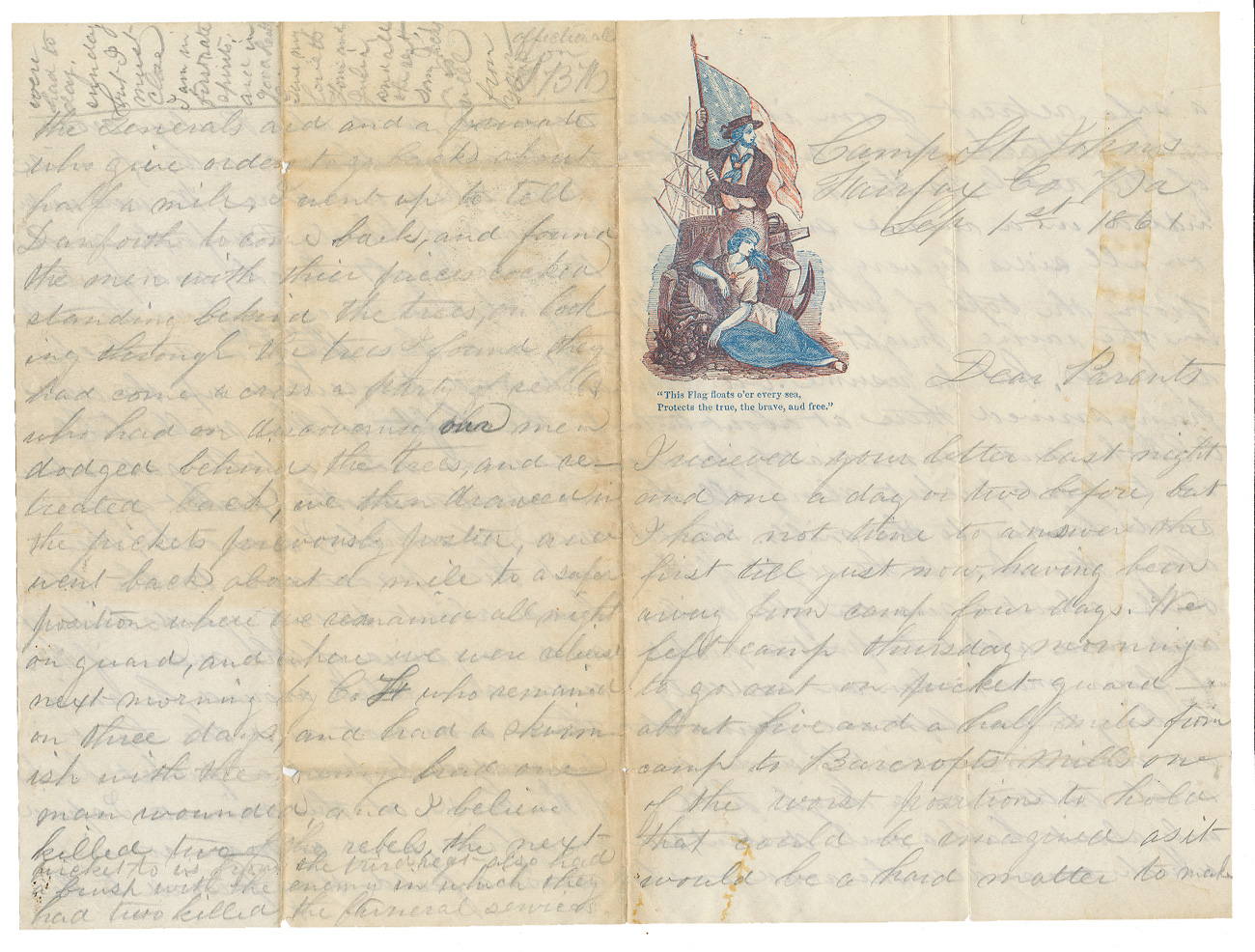 SEPTEMBER 1861 UNION SOLDIER LETTER — PVT. SAMUEL B. WALKINGTON, JR, Co. “I”, 2nd NEW JERSEY [GETTYSBURG REGIMENT]