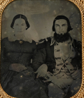 SIXTH PLATE AMBROTYPE OF MILITIA MEMBER IN COLONIAL UNIFORM WITH WIFE