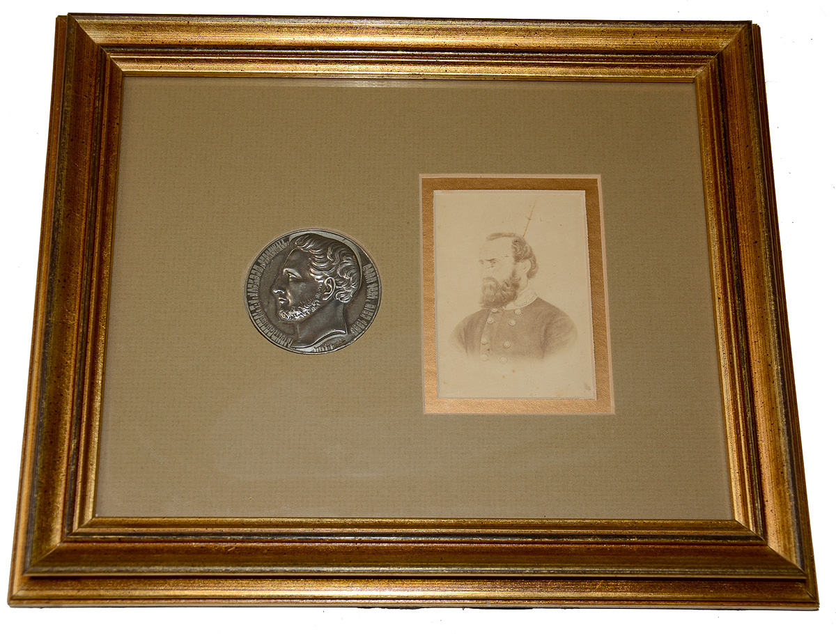 FRAMED STONEWALL JACKSON MEMORIAL MEDAL WITH CDV OF THE GENERAL