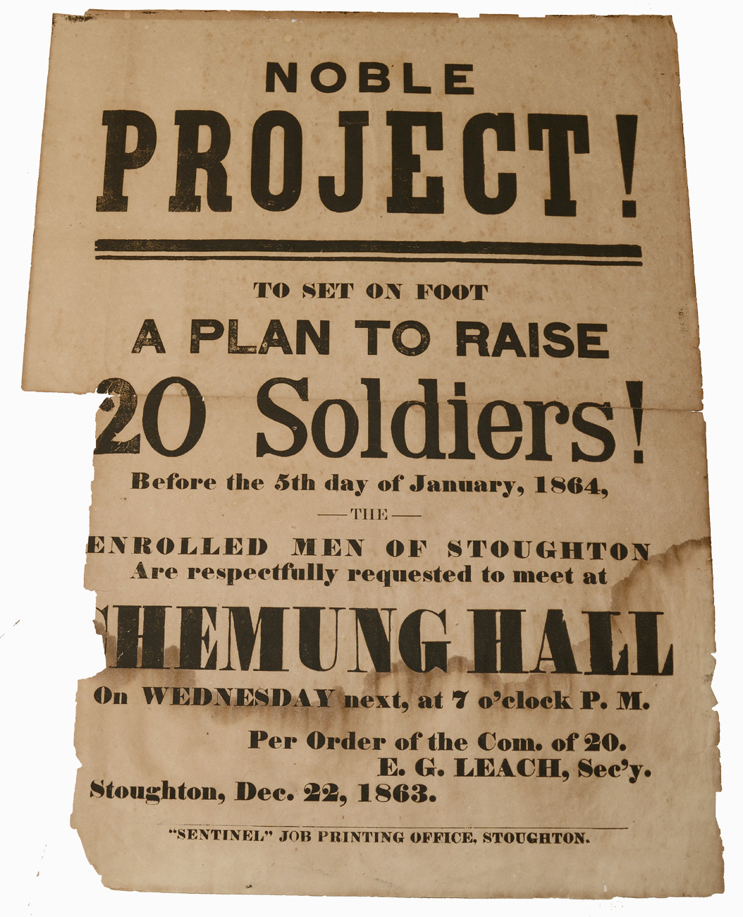 STOUGHTON MASSACHUSETTS RECRUITING BROADSIDE