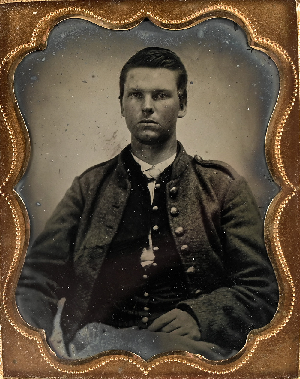 VIVID NINTH PLATE AMBROTYPE OF CONFEDERATE PRIVATE