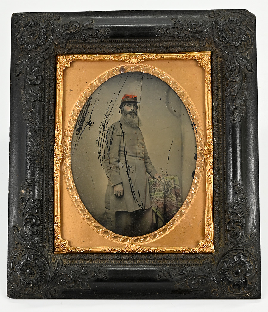 FRAMED HALF-PLATE AMBROTYPE OF AN IMPOSING CONFEDERATE ARTILLERY OFFICER