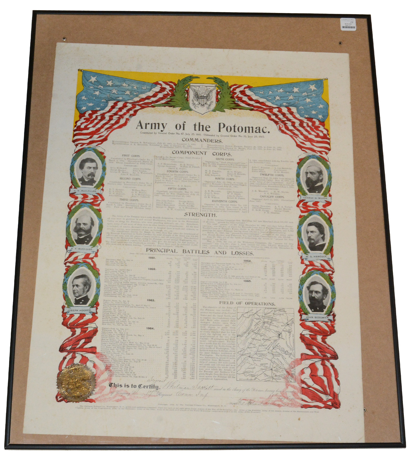 ARMY OF THE POTOMAC MEMORIAL ID’D TO 17TH CONNECTICUT SOLDIER
