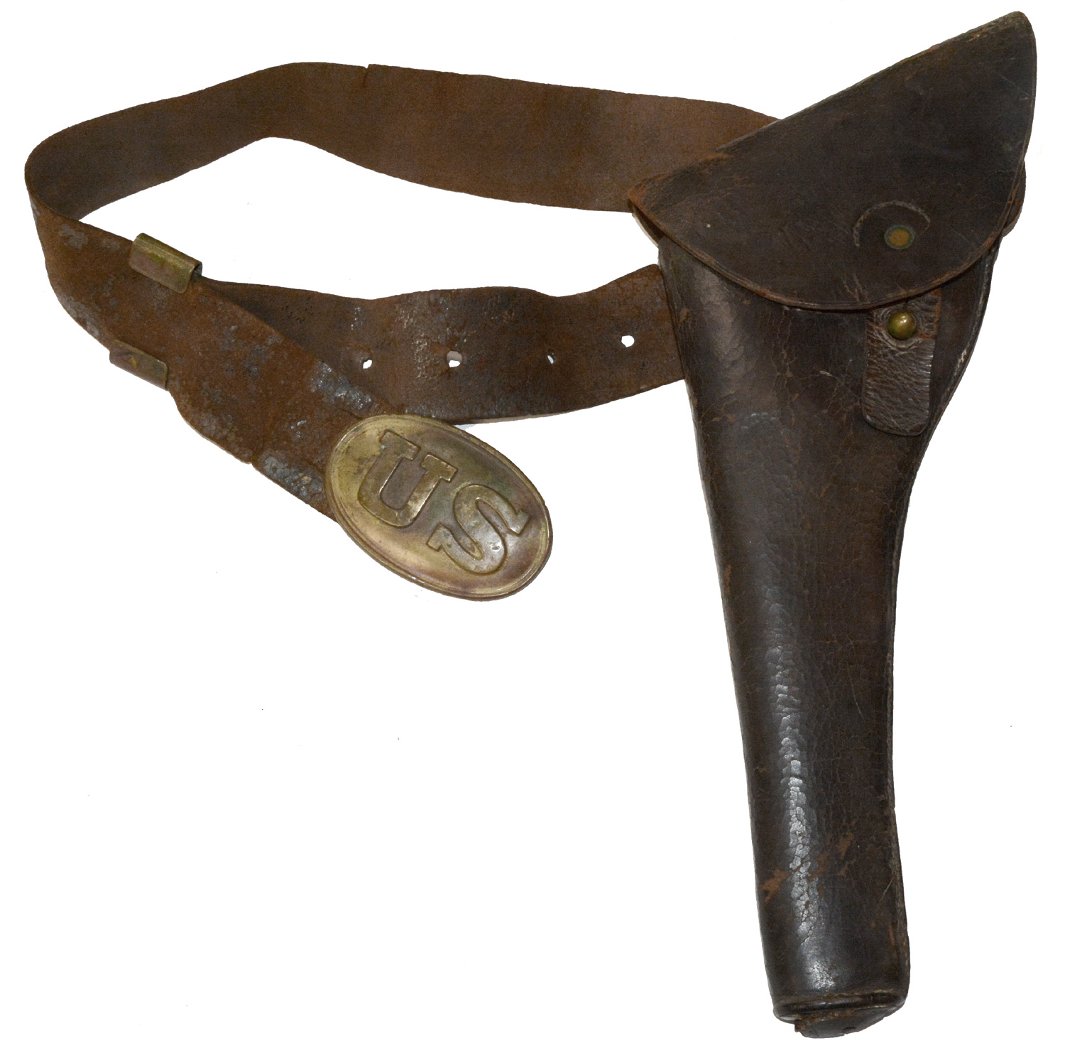 MAKER MARKED US .44 HOLSTER ON US WAIST BELT