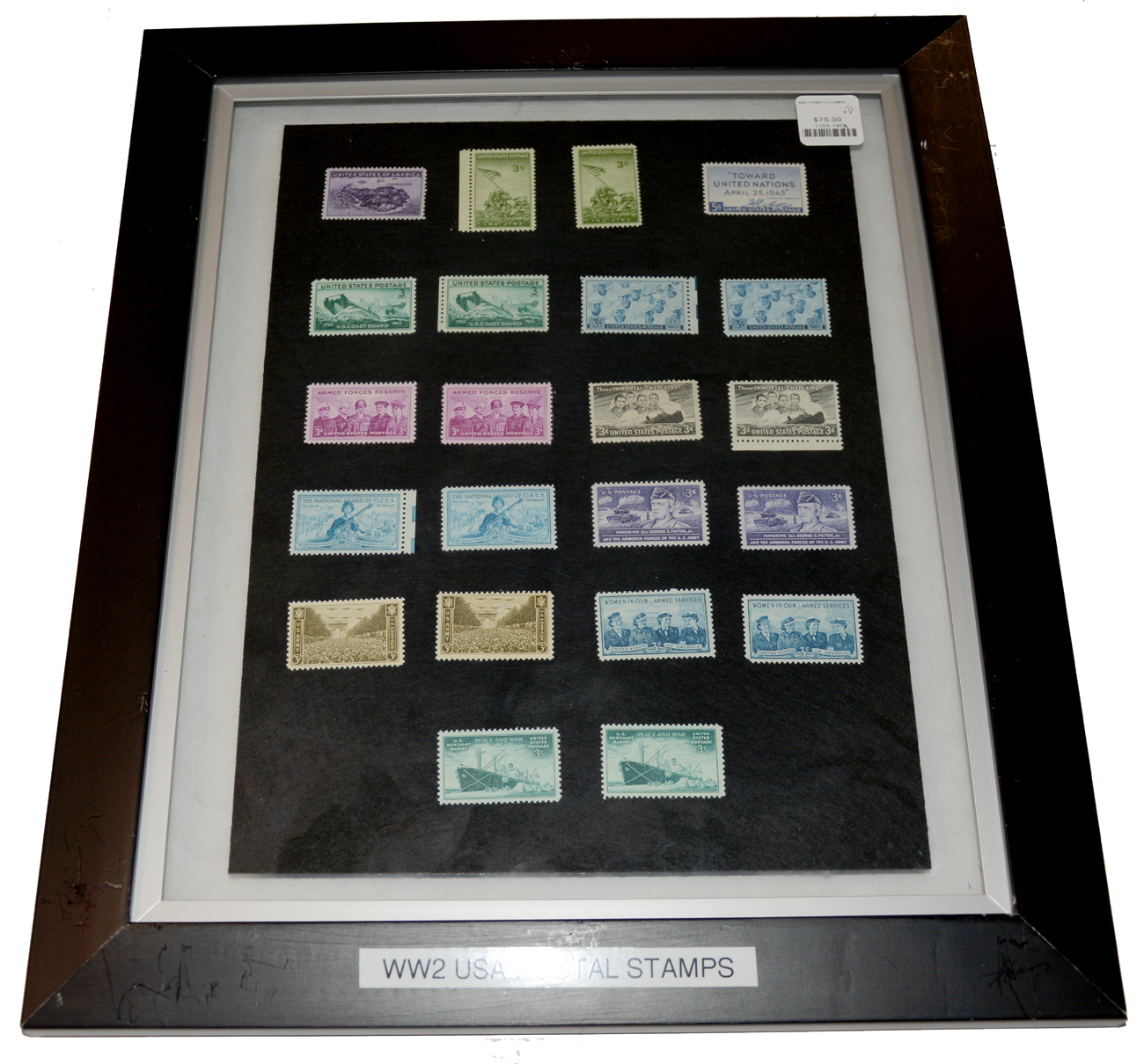FRAMED WORLD WAR TWO UNITED STATES POSTAL STAMPS