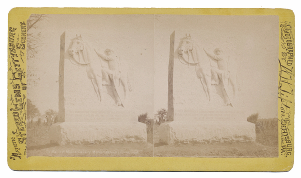 STEREO VIEW OF 1ST MAINE CAVALRY MONUMENT AT GETTYSBURG