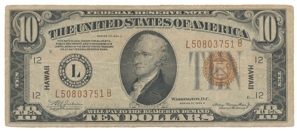 WORLD WAR II “HAWAII” OVERPRINT $10 NOTE