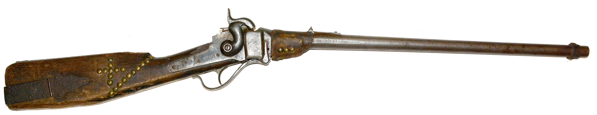INDIAN USED AND TACK DECORATED SHARPS NEW MODEL 1859 NAVY CARBINE