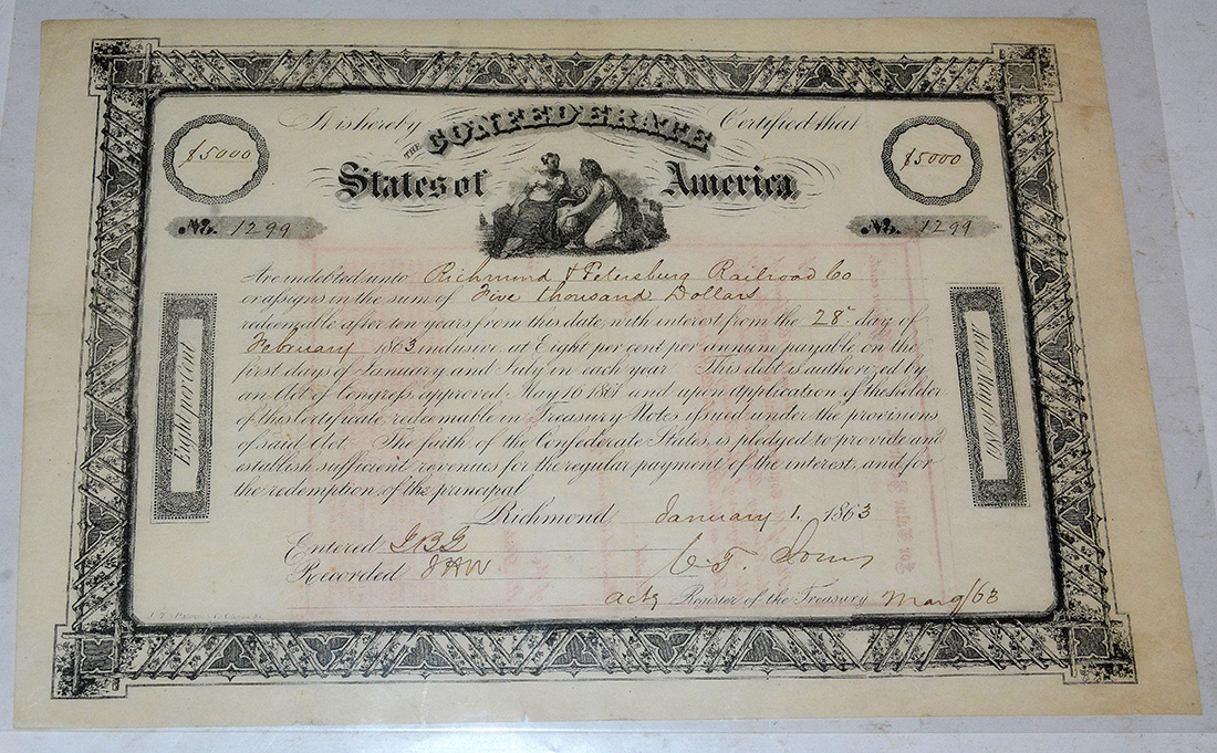 CONFEDERATE STATES OF AMERICA $5,000 TREASURY NOTE