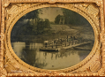 QUARTER PLATE TINTYPE OF A RIVER FERRY CROSSING 