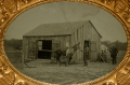 HALF-PLATE TINTYPE OF FARRIER SCENE IN GUTTA PERCHA CASE