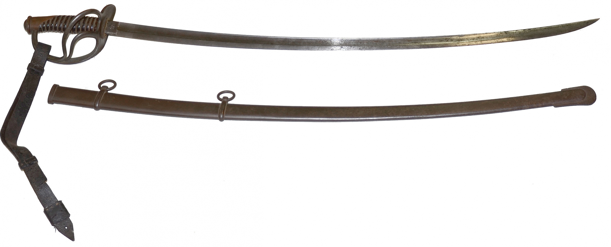 ROBY ENLISTED M1860 LIGHT CAVALRY SABER, SCABBARD AND SABER KNOT DATED 1864, IN VERY GOOD CONDITION 