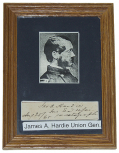 FRAMED AUTOGRAPH OF JAMES A. HARDIE, UNION GENERAL