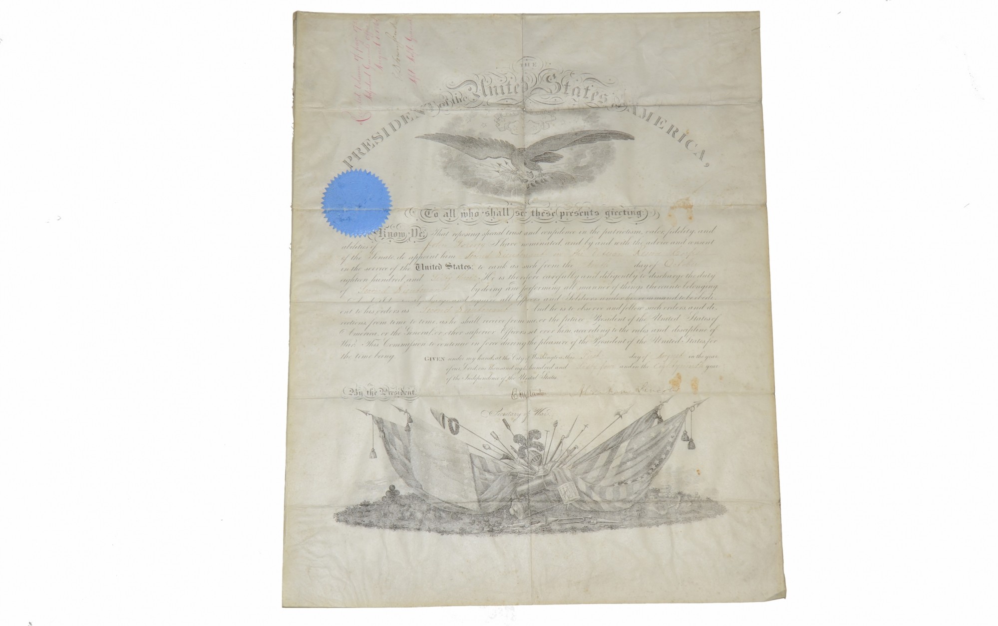 LINCOLN SIGNED COMMISSION & MASON DOCUMENT FOR AN OFFICER IN THE 1ST MICHIGAN INFANTRY & V.R.C.