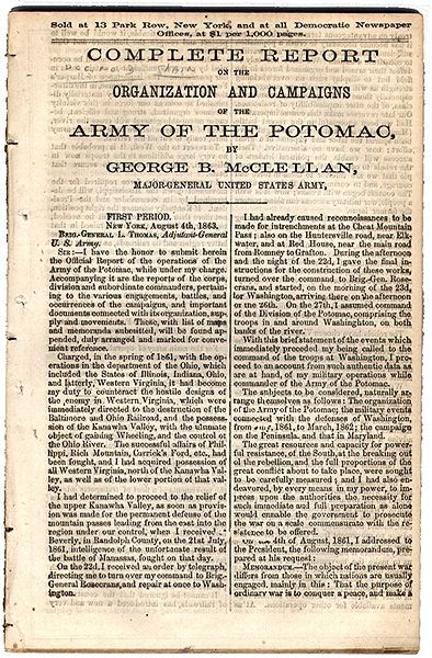 COMPLETE REPORT ON THE ORGANIZATION AND CAMPAIGNS OF THE ARMY OF THE POTOMAC, BY GEORGE B. MCCLELLAN