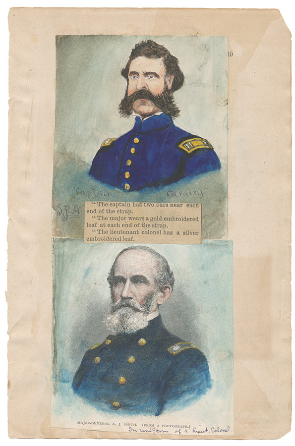 SCRAPBOOK PAGE WITH ORIGINAL CIVIL WAR ARTWORK BY MEMBER OF 1ST MASS. CAVALRY