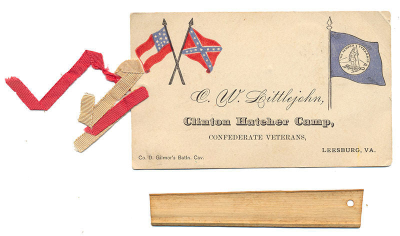 1890 CONFEDERATE VETERAN CARD - C.W. LITTLEJOHN, CO. "D" GILMOR'S BATLN. CAV; R.E. STATUE UNVEILING IN RICHMOND