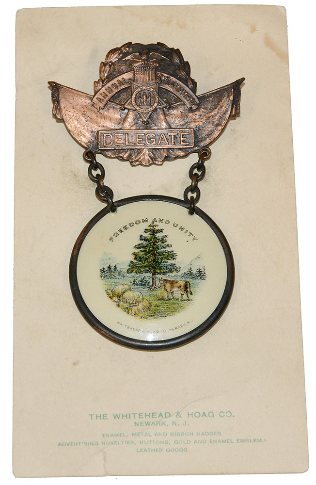 G.A.R. MEDAL WITH ORIGINAL CARD, 47TH ENCAMPMENT ST. JOHNSBURY, VERMONT, 1914