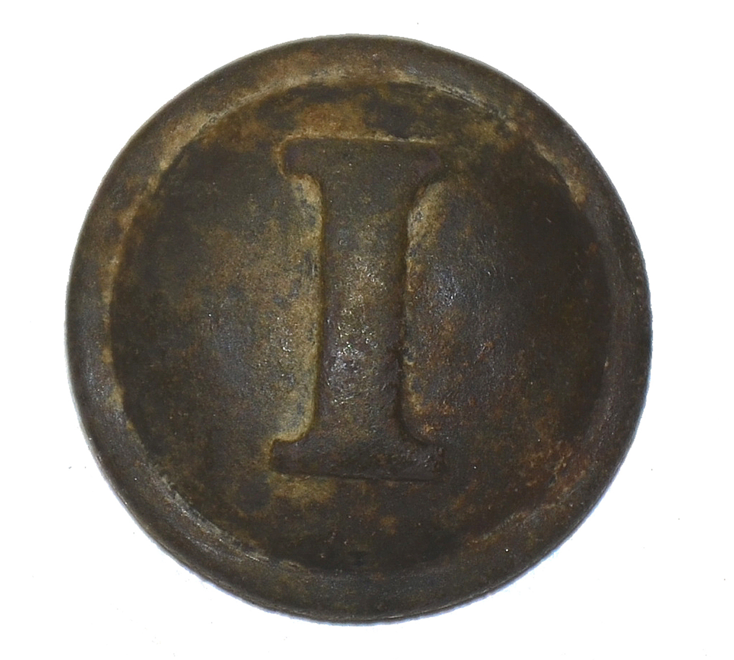 CONFEDERATE INFANTRY “I” BUTTON RECOVERED AT THE HISTORIC ROSE FARM AT GETTYSBURG