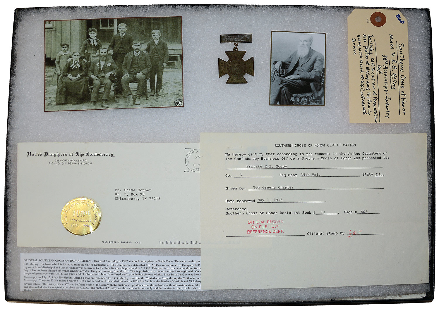 SOUTHERN CROSS OF HONOR--PRIVATE E. B. MCCOY, CO. 