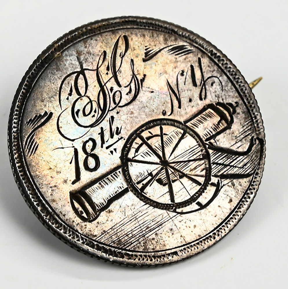 MEDAL OF HONOR RECIPIENT’S WARTIME IDENTIFICATION BADGE, MASONIC PIN & EPHEMERA: OF THOMAS GILBERT, 18th NY BATTERY, MEDAL OF HONOR FOR HEROIC CONDUCT AT BATON ROUGE, 1864