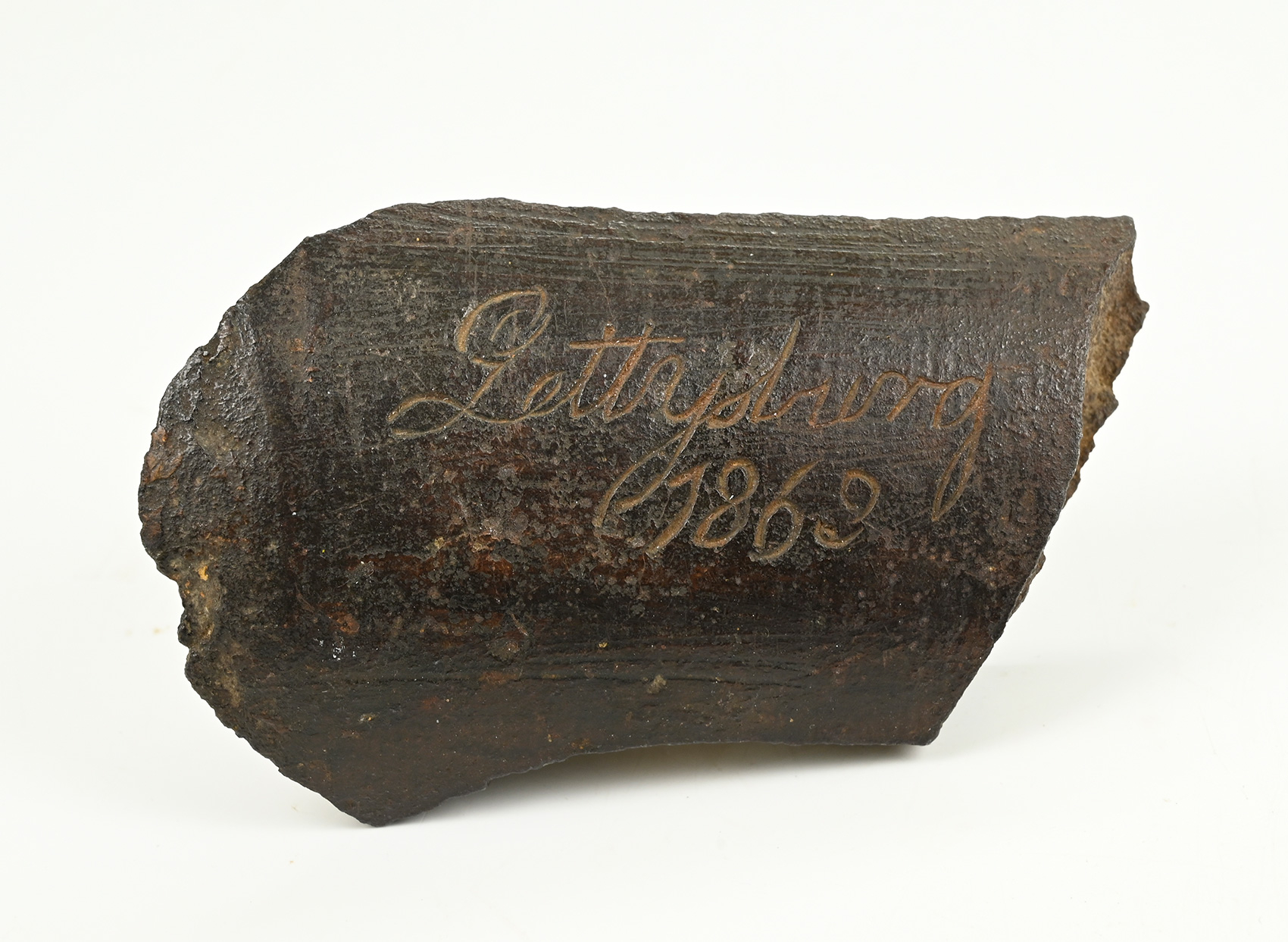 GETTYSBURG 3-INCH SHELL FRAGMENT ENGRAVED BY WOODWARD