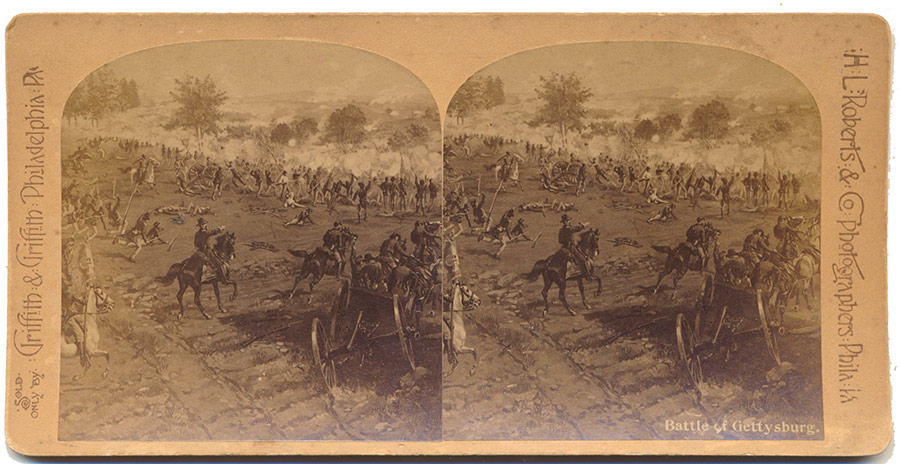 STEREO CARD VIEW OF THE BATTLE OF GETTYSBBURG – PAINTING BY THURE DE THULSTRUP